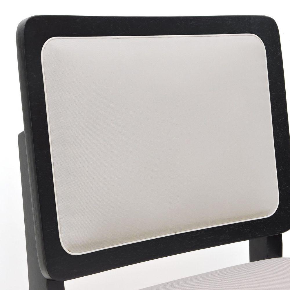 Banqueta Alta Bistrô Puffer Madeira Maciça Encosto E Assento Estofado - Preto Assento Estofado Linho Bege - 7