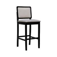 Banqueta Alta Bistrô Puffer Madeira Maciça Encosto E Assento Estofado - Preto Assento Estofado Linho Bege - 1