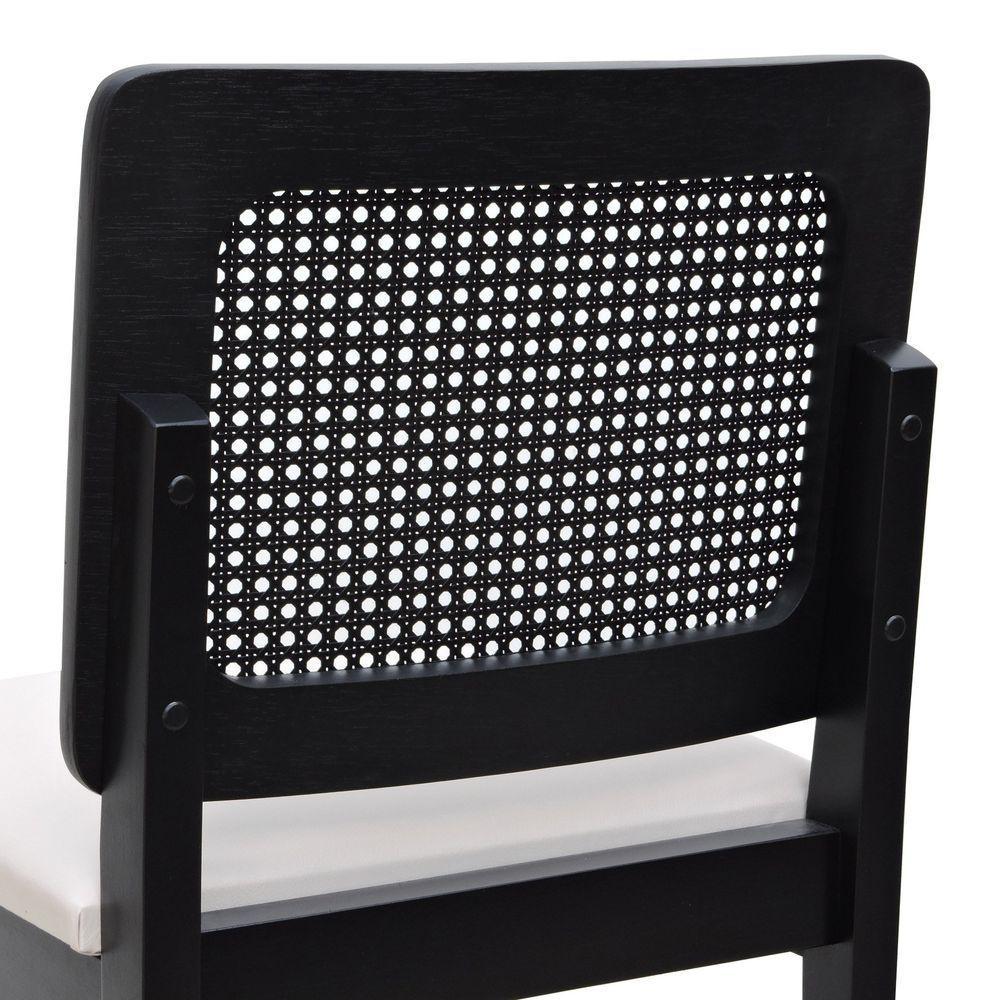 Banqueta Alta Bistrô Madeira Maciça Lyon Assento Estofado Encosto Telinha - Preto Corano Bege - 2