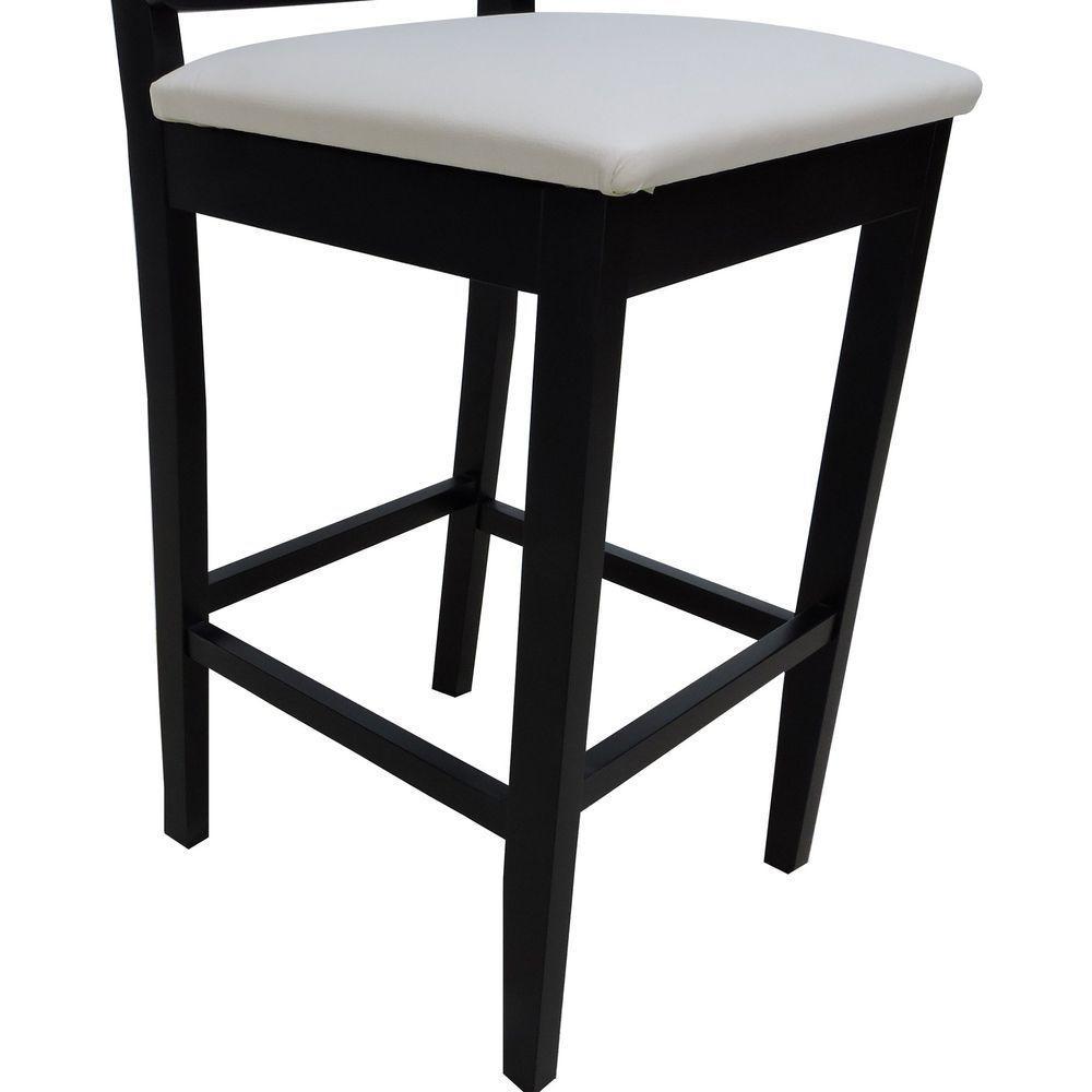 Banqueta Alta Bistrô Madeira Maciça Lyon Assento Estofado Encosto Telinha - Preto Corano Bege - 4
