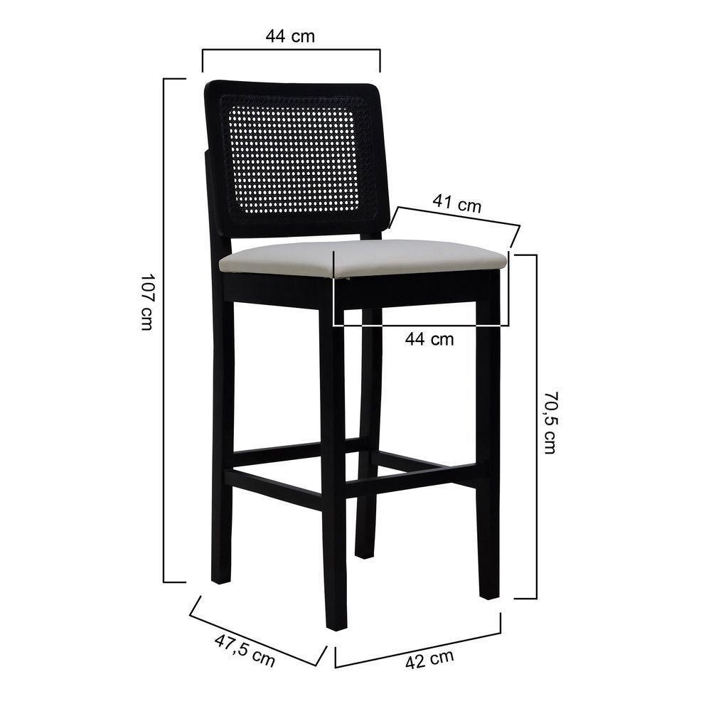 Banqueta Alta Bistrô Madeira Maciça Lyon Assento Estofado Encosto Telinha - Preto Corano Bege - 7