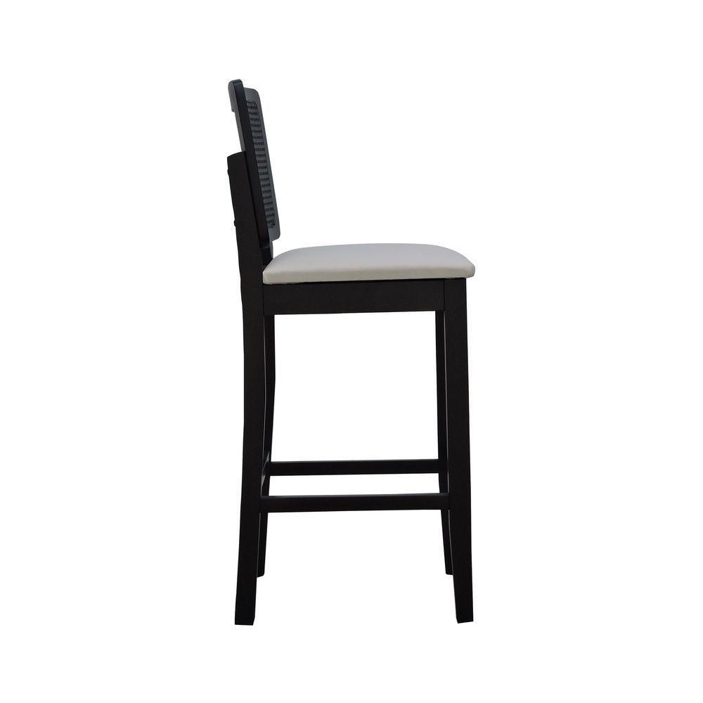 Banqueta Alta Bistrô Madeira Maciça Lyon Assento Estofado Encosto Telinha - Preto Corano Bege - 8