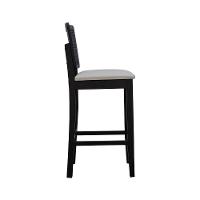 Banqueta Alta Bistrô Madeira Maciça Lyon Assento Estofado Encosto Telinha - Preto Corano Bege - 8