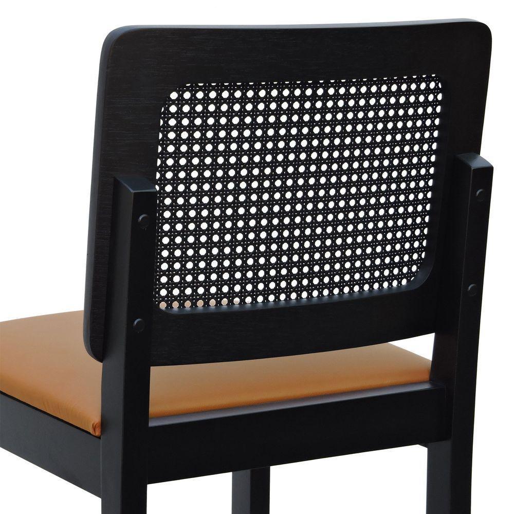 Banqueta Alta Bistrô Madeira Maciça Lyon Assento Estofado Encosto Telinha - Preto Corano Caramelo - 3