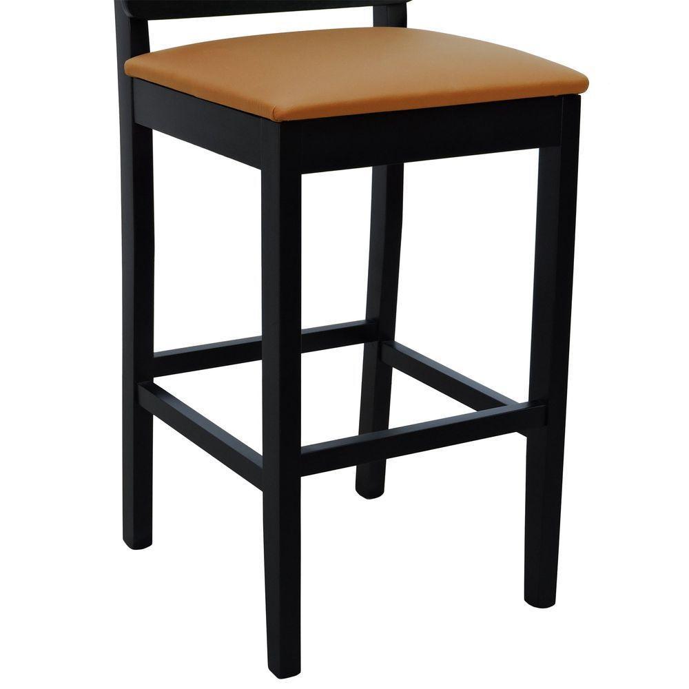 Banqueta Alta Bistrô Madeira Maciça Lyon Assento Estofado Encosto Telinha - Preto Corano Caramelo - 6