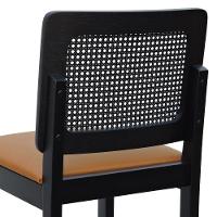 Banqueta Alta Bistrô Madeira Maciça Lyon Assento Estofado Encosto Telinha - Preto Corano Caramelo - 3