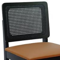 Banqueta Alta Bistrô Madeira Maciça Lyon Assento Estofado Encosto Telinha - Preto Corano Caramelo - 7