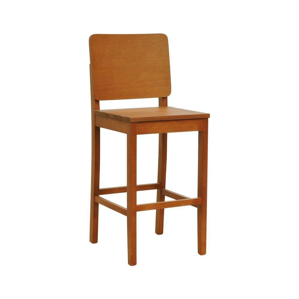 Banqueta Alta Bistrô Quéops Madeira Maciça Encosto Anatômico - Amêndoa Assento Ripado Amêndoa - 1