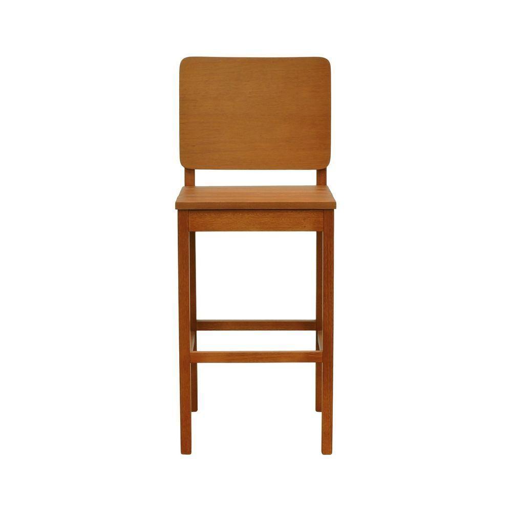 Banqueta Alta Bistrô Quéops Madeira Maciça Encosto Anatômico - Amêndoa Assento Ripado Amêndoa - 2