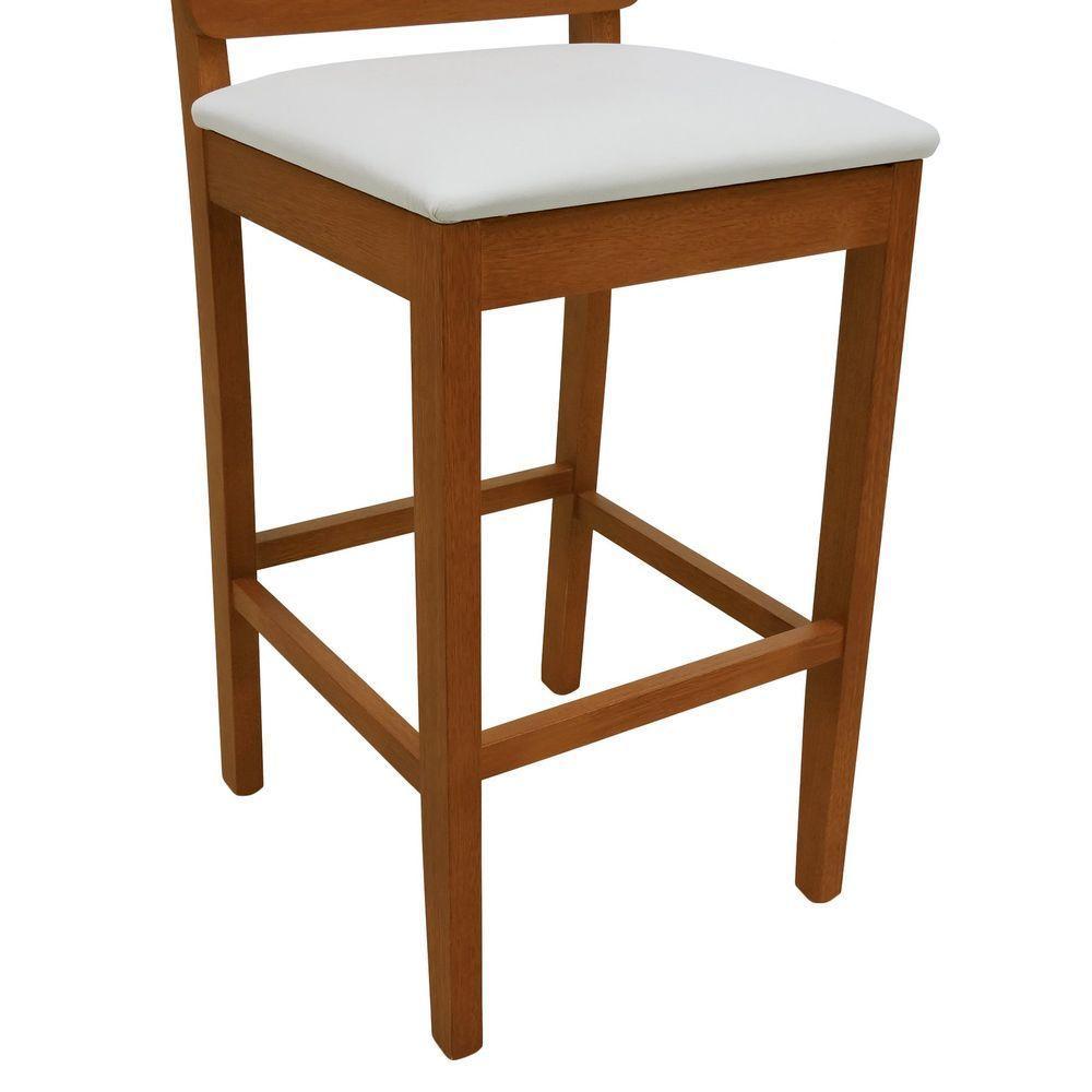 Banqueta Alta Bistrô Lyon Encosto Telinha Amêndoa Madeira Maciça Assento Estofado - Amêndoa Corano Bege - 2