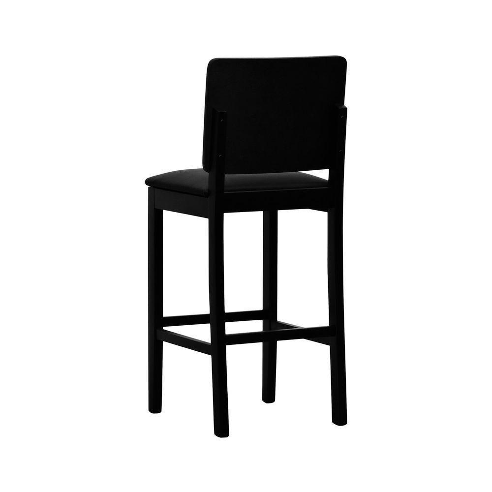 Banqueta Alta Bistrô Quéops Madeira Maciça Encosto Anatômico - Preto Corano Preto - 7