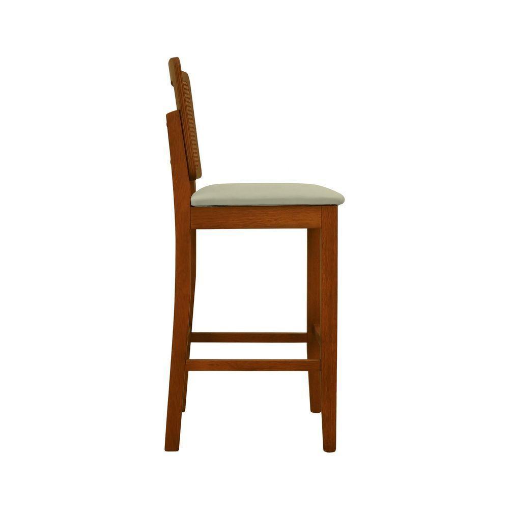 Banqueta Alta Bistrô Lyon Encosto Telinha Amêndoa Madeira Maciça Assento Estofado - Amêndoa Linho Bege - 4
