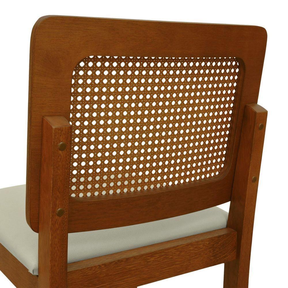 Banqueta Alta Bistrô Lyon Encosto Telinha Amêndoa Madeira Maciça Assento Estofado - Amêndoa Linho Bege - 6