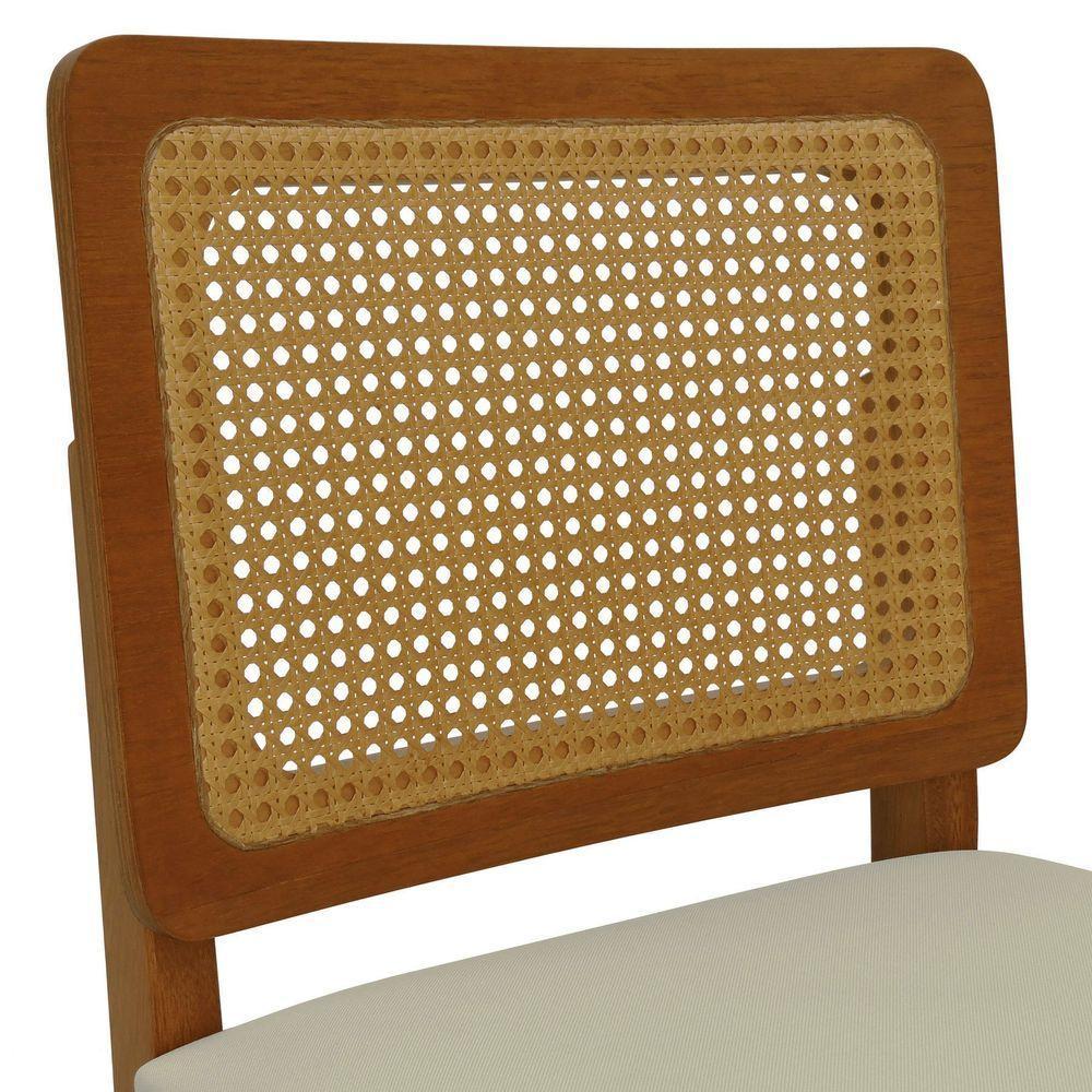 Banqueta Alta Bistrô Lyon Encosto Telinha Amêndoa Madeira Maciça Assento Estofado - Amêndoa Linho Bege - 8