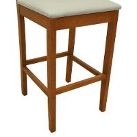 Banqueta Alta Bistrô Lyon Encosto Telinha Amêndoa Madeira Maciça Assento Estofado - Amêndoa Linho Bege - 2