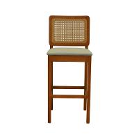 Banqueta Alta Bistrô Lyon Encosto Telinha Amêndoa Madeira Maciça Assento Estofado - Amêndoa Linho Bege - 5