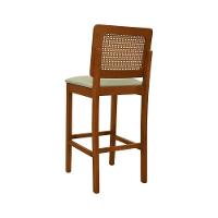 Banqueta Alta Bistrô Lyon Encosto Telinha Amêndoa Madeira Maciça Assento Estofado - Amêndoa Linho Bege - 7