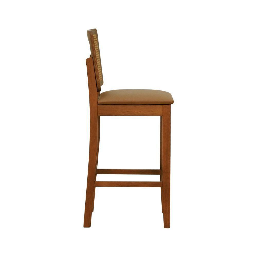 Banqueta Alta Bistrô Lyon Encosto Telinha Amêndoa Madeira Maciça Assento Estofado - Amêndoa Corano Caramelo - 2