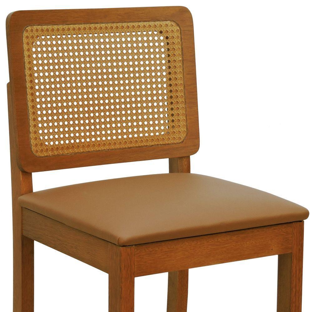 Banqueta Alta Bistrô Lyon Encosto Telinha Amêndoa Madeira Maciça Assento Estofado - Amêndoa Corano Caramelo - 3
