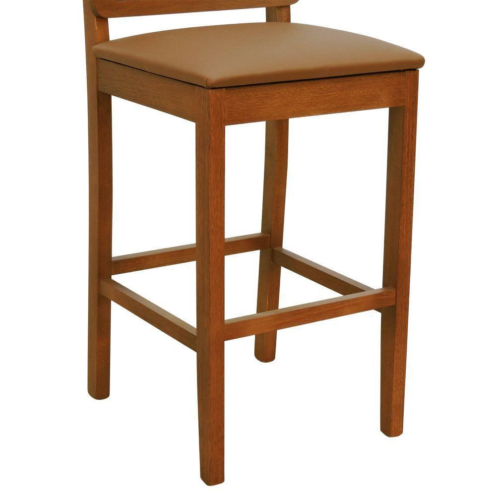 Banqueta Alta Bistrô Lyon Encosto Telinha Amêndoa Madeira Maciça Assento Estofado - Amêndoa Corano Caramelo - 7