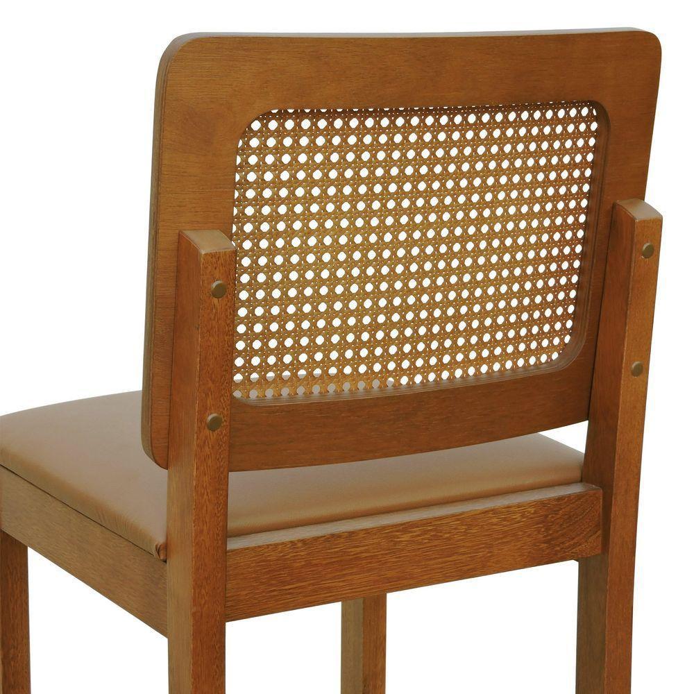 Banqueta Alta Bistrô Lyon Encosto Telinha Amêndoa Madeira Maciça Assento Estofado - Amêndoa Corano Caramelo - 8