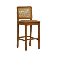 Banqueta Alta Bistrô Lyon Encosto Telinha Amêndoa Madeira Maciça Assento Estofado - Amêndoa Corano Caramelo - 1