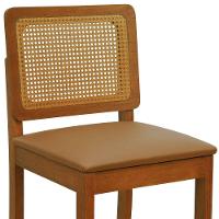 Banqueta Alta Bistrô Lyon Encosto Telinha Amêndoa Madeira Maciça Assento Estofado - Amêndoa Corano Caramelo - 3