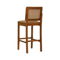 Banqueta Alta Bistrô Lyon Encosto Telinha Amêndoa Madeira Maciça Assento Estofado - Amêndoa Corano Caramelo