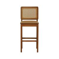 Banqueta Alta Bistrô Lyon Encosto Telinha Amêndoa Madeira Maciça Assento Estofado - Amêndoa Corano Caramelo - 5