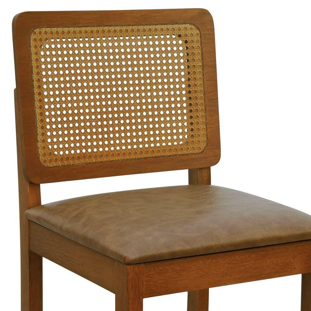 Banqueta Alta Bistrô Lyon Encosto Telinha Amêndoa Madeira Maciça Assento Estofado - Amêndoa Corano Marrom Mescla - 2