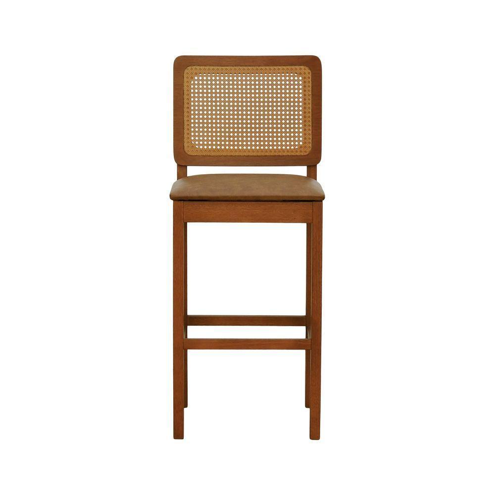 Banqueta Alta Bistrô Lyon Encosto Telinha Amêndoa Madeira Maciça Assento Estofado - Amêndoa Corano Marrom Mescla - 3