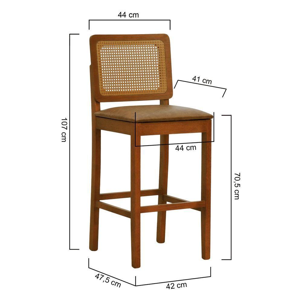 Banqueta Alta Bistrô Lyon Encosto Telinha Amêndoa Madeira Maciça Assento Estofado - Amêndoa Corano Marrom Mescla - 5