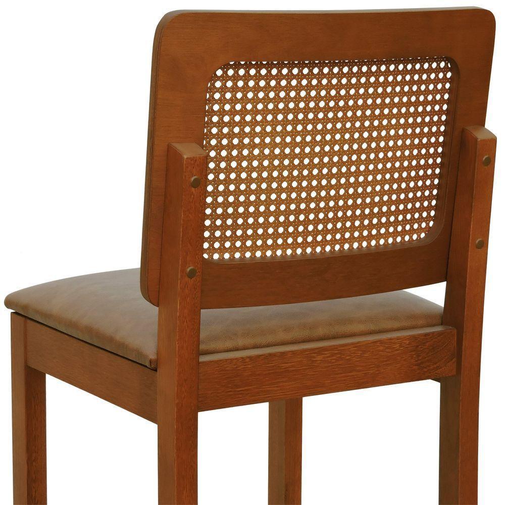 Banqueta Alta Bistrô Lyon Encosto Telinha Amêndoa Madeira Maciça Assento Estofado - Amêndoa Corano Marrom Mescla - 6