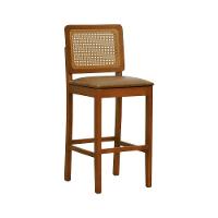 Banqueta Alta Bistrô Lyon Encosto Telinha Amêndoa Madeira Maciça Assento Estofado - Amêndoa Corano Marrom Mescla - 1