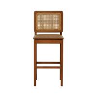 Banqueta Alta Bistrô Lyon Encosto Telinha Amêndoa Madeira Maciça Assento Estofado - Amêndoa Corano Marrom Mescla - 3