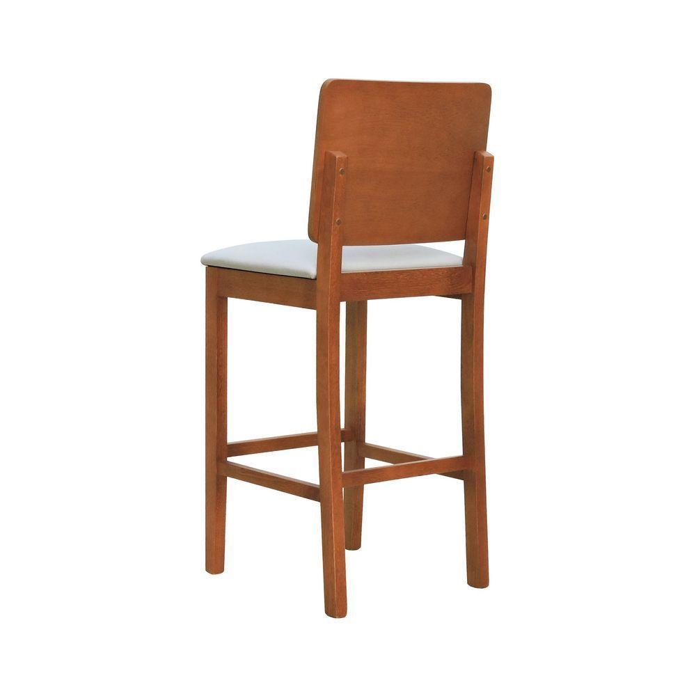 Banqueta Alta Bistrô Quéops Madeira Maciça Encosto Anatômico - Amêndoa Assento Estofado Corano Bege - 5