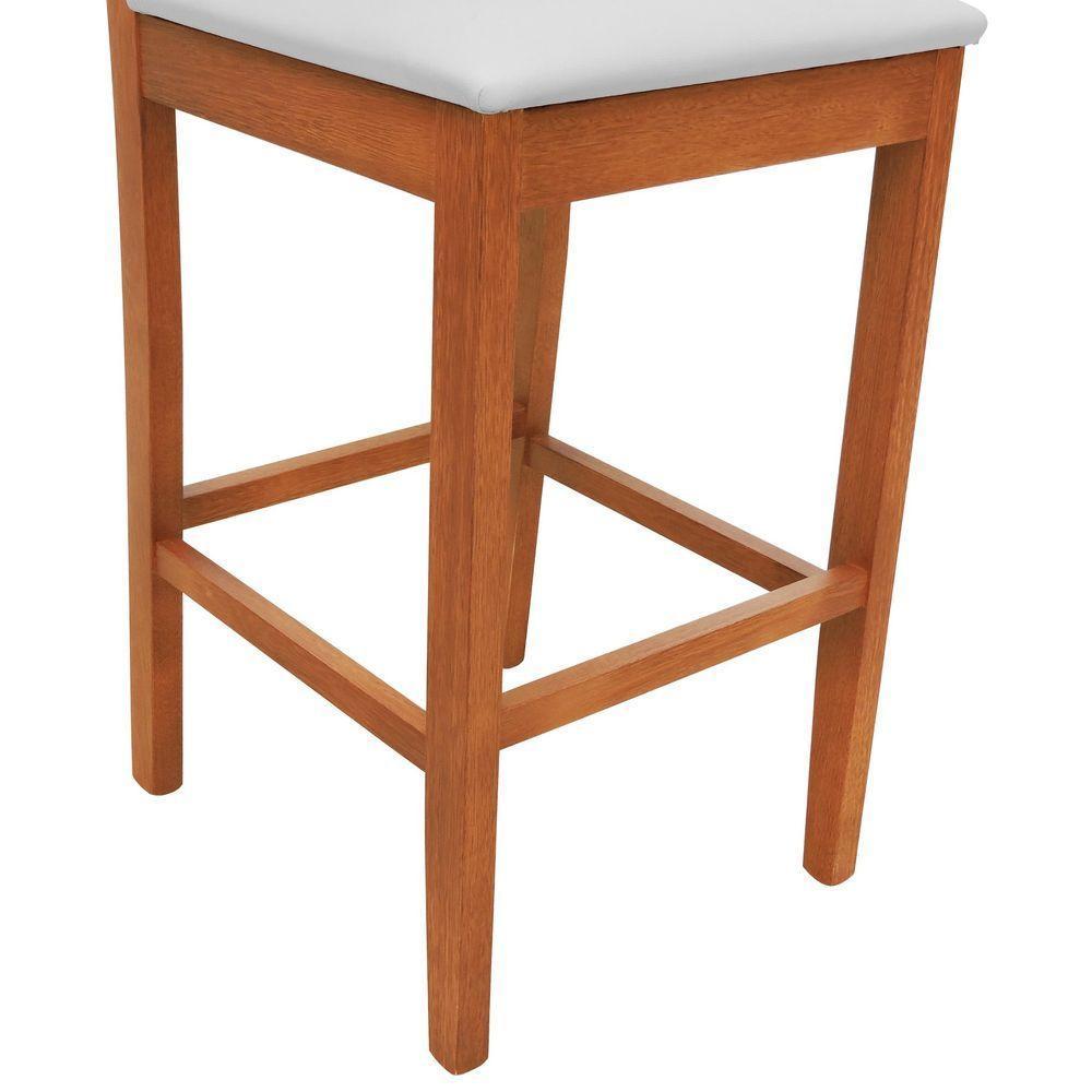 Banqueta Alta Bistrô Quéops Madeira Maciça Encosto Anatômico - Amêndoa Assento Estofado Corano Bege - 6