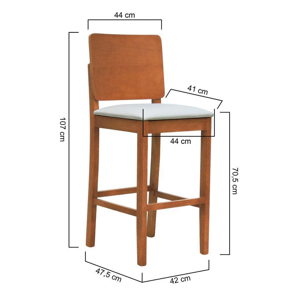 Banqueta Alta Bistrô Quéops Madeira Maciça Encosto Anatômico - Amêndoa Assento Estofado Corano Bege - 8