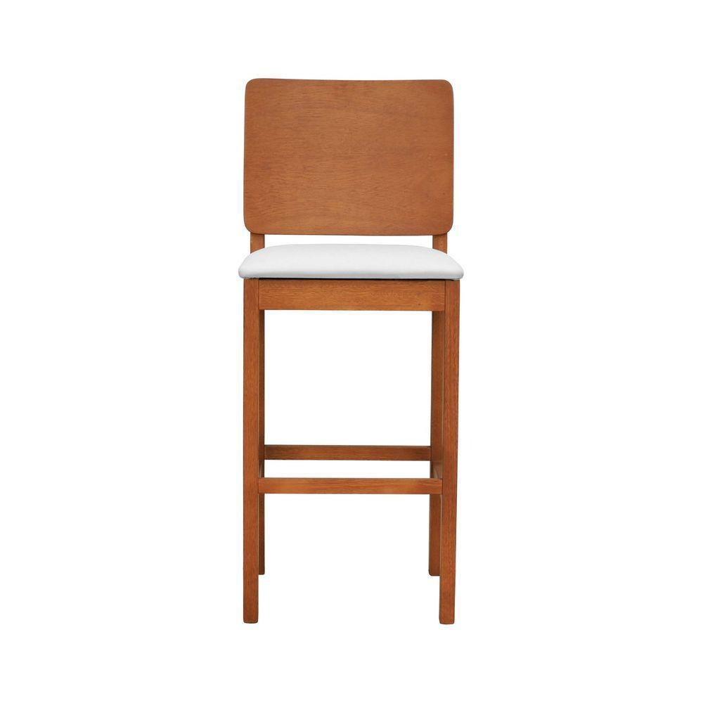 Banqueta Alta Bistrô Quéops Madeira Maciça Encosto Anatômico - Amêndoa Assento Estofado Corano Bege - 9