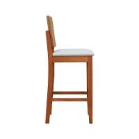 Banqueta Alta Bistrô Quéops Madeira Maciça Encosto Anatômico - Amêndoa Assento Estofado Corano Bege - 7