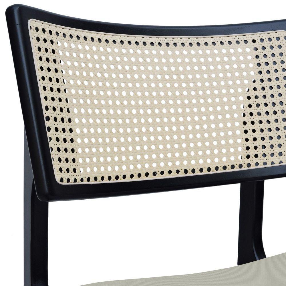 Banqueta Alta Bistrô Apollo Encosto Telinha Natural E Assento Anatômico - Preto Estofado Linho Bege - 6