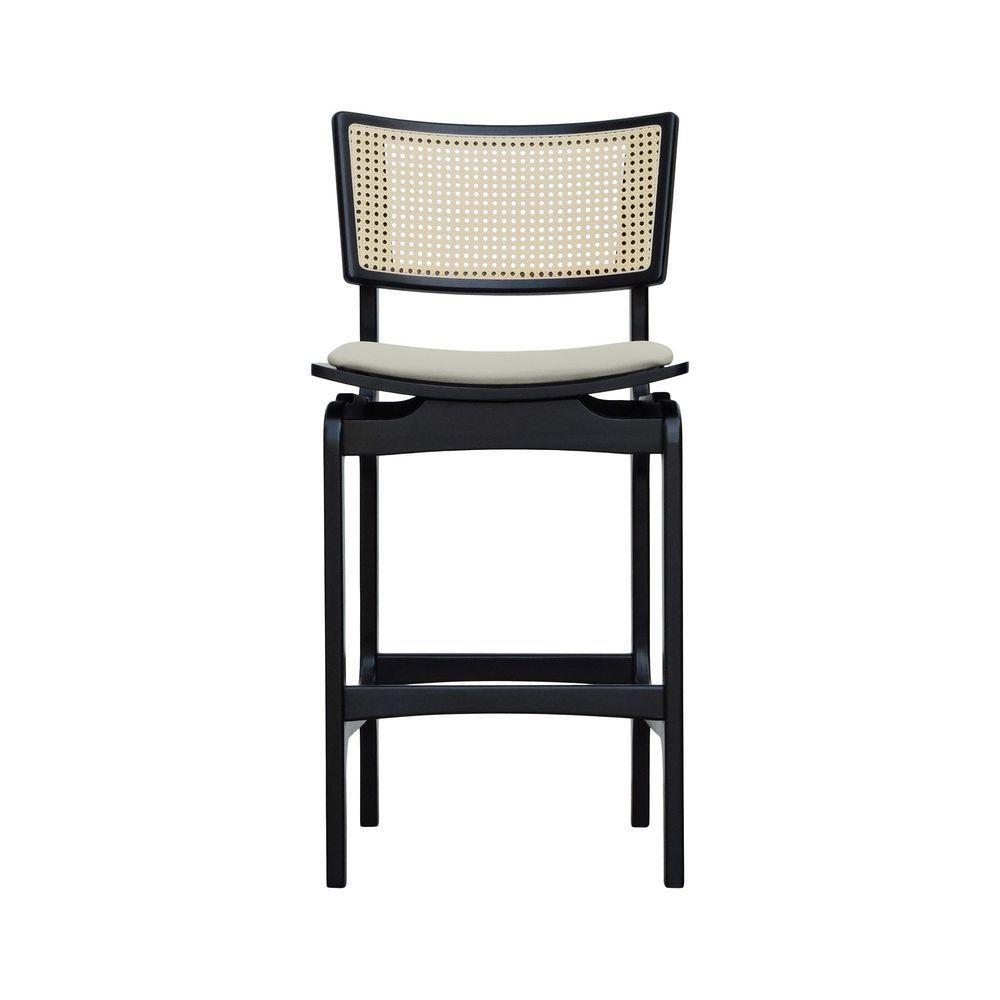 Banqueta Alta Bistrô Apollo Encosto Telinha Natural E Assento Anatômico - Preto Estofado Linho Bege - 8