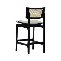 Banqueta Alta Bistrô Apollo Encosto Telinha Natural E Assento Anatômico - Preto Estofado Linho Bege - 7