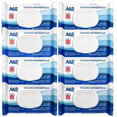 Toalhas Antissépticas Mili 8 Pacotes C- 50 (total: 400 Toalhas) - Sem álcool