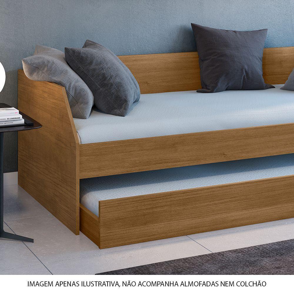 Bicama Solteiro Duo Com Cama Auxiliar Em Mdf Premium Amendoa - Cor: Marrom - 2