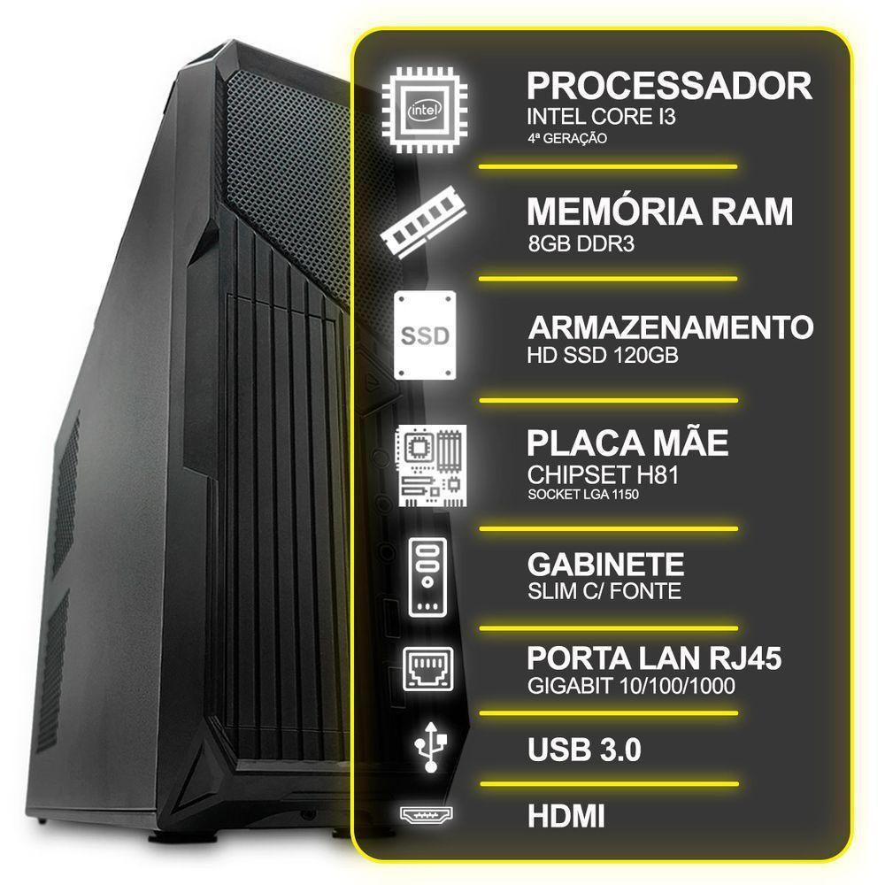 Computador Desktop Slim, Intel Core I3 4º Ger, 8gb Ram, Hd Ssd 120gb, Conexões Usb-vga-hdmi-lan-som - 5