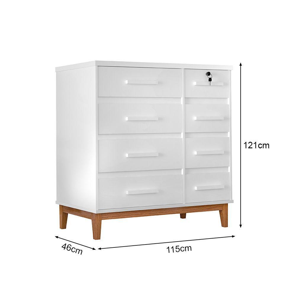 Cômoda Para Quarto 8 Gavetas Detroit Branco - Cor: Branco - 3