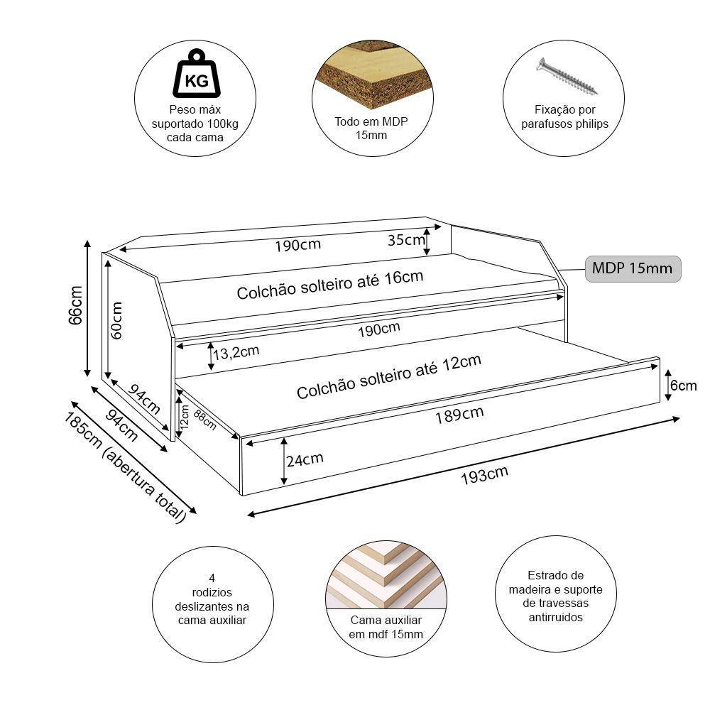Sofá Cama Solteiro Duo Com Cama Auxiliar Em Mdf Reforçado 15mm Nature - Cor: Bege - 5