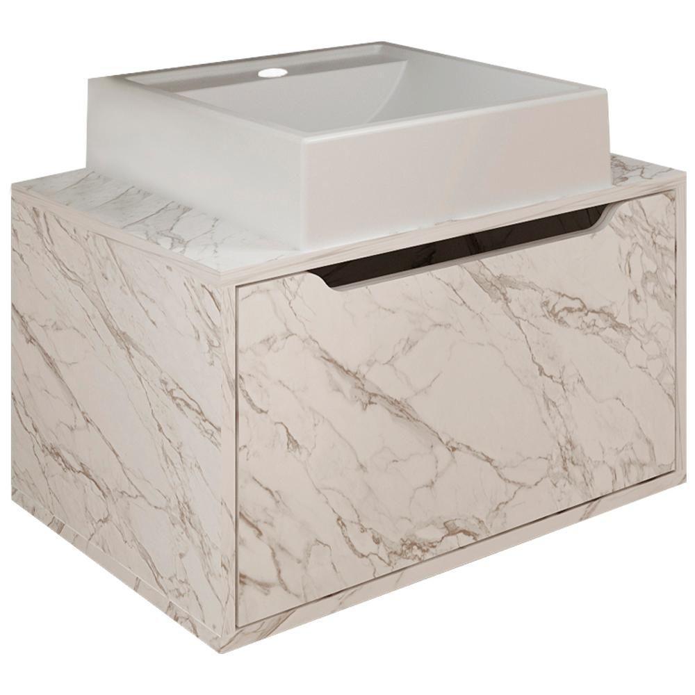 Gabinete Com Cuba Para Banheiro Bn3630x46 Marmore Branco Tecno Mobili Marmore Branco - 1
