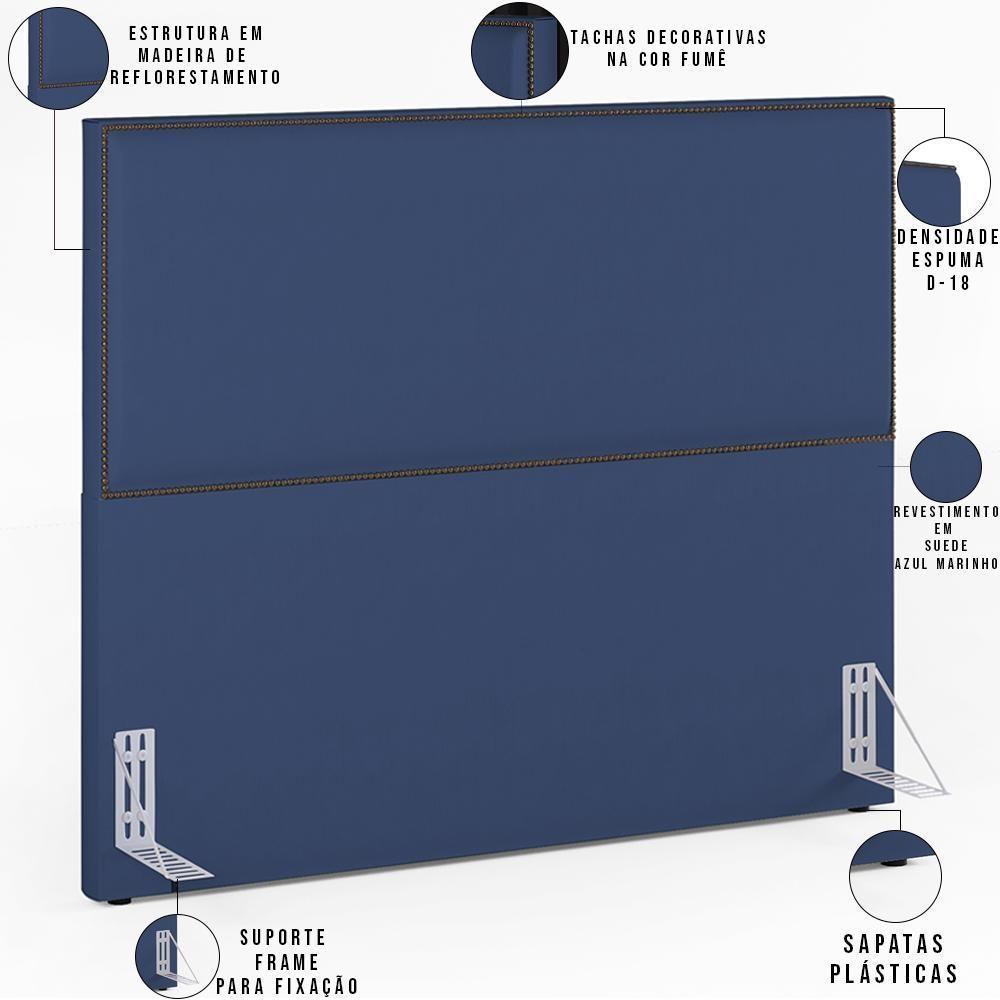 Cabeceira Box Casal King Com Tachas 195 Cm Suede Azul - 6